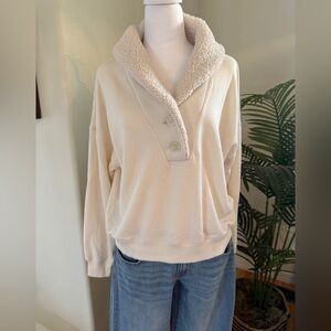 American Eagle Outfitters Cream Sherpa Collar Sweater
